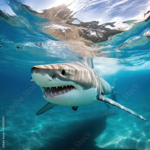 shark swimming in ocean. © mindstorm