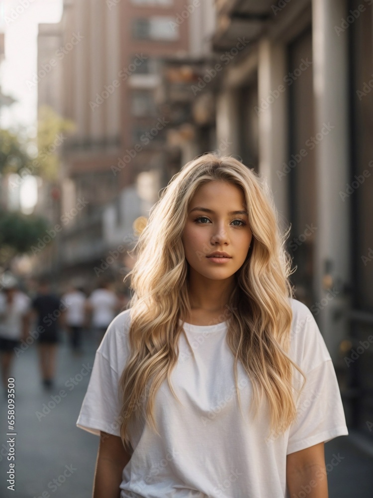 Girl, beautiful blonde woman poses smiling. Girl, beautiful blonde woman poses smiling.
