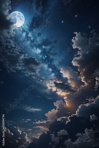 Night sky,moon,clouds,stars 