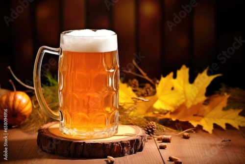 marzen oktoberfest beer in a beer mug, straw-colored photo