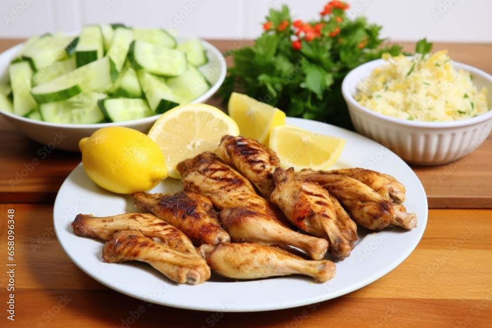 lemon garlic chicken wings served with a side salad lemon garlic chicken wings served with a side salad