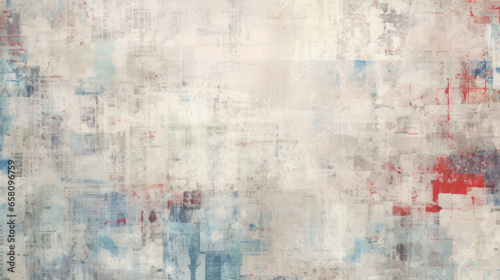 Fototapeta premium colorful newspaper article print pattern, in the style of light blue and red