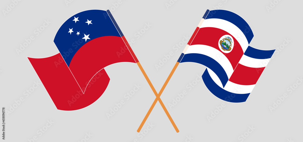 Crossed and waving flags of Samoa and Costa Rica