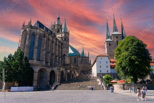 St Mary's Cathedral and St Severus' Church on Domberg hill in erfurt germany 
