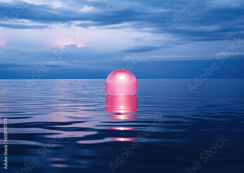 Una esfera rosa en el mar