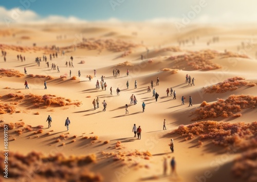 Una multitud andando por el desierto, vista aérea