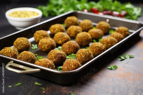 baking tray with falafel ready to be oven cooked