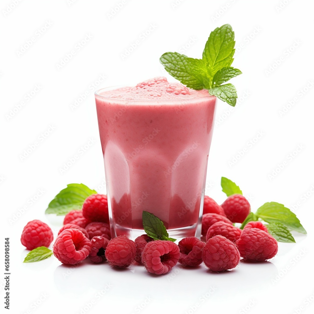 Raspberries Smoothie Isolated on White Background. Generative ai Raspberries Smoothie Isolated on White Background. Generative ai