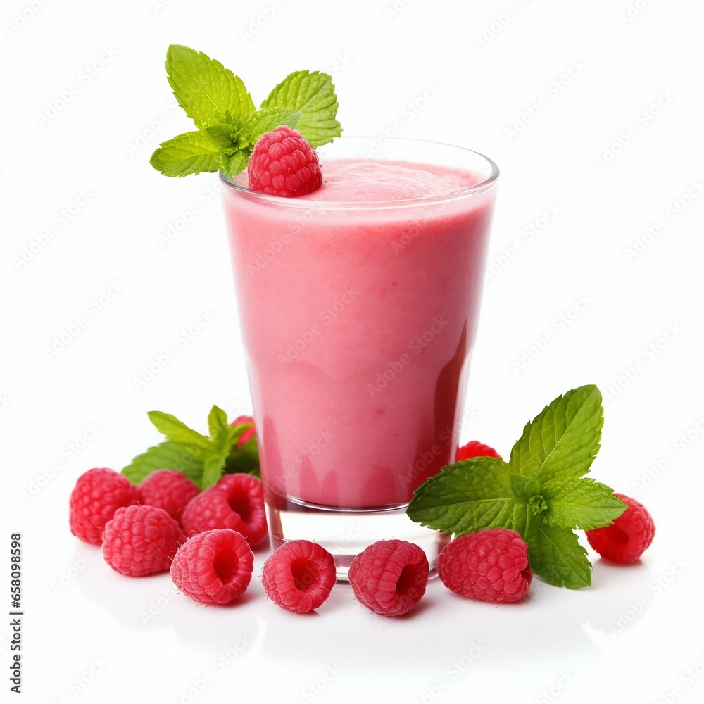 Raspberries Smoothie Isolated on White Background. Generative ai Raspberries Smoothie Isolated on White Background. Generative ai