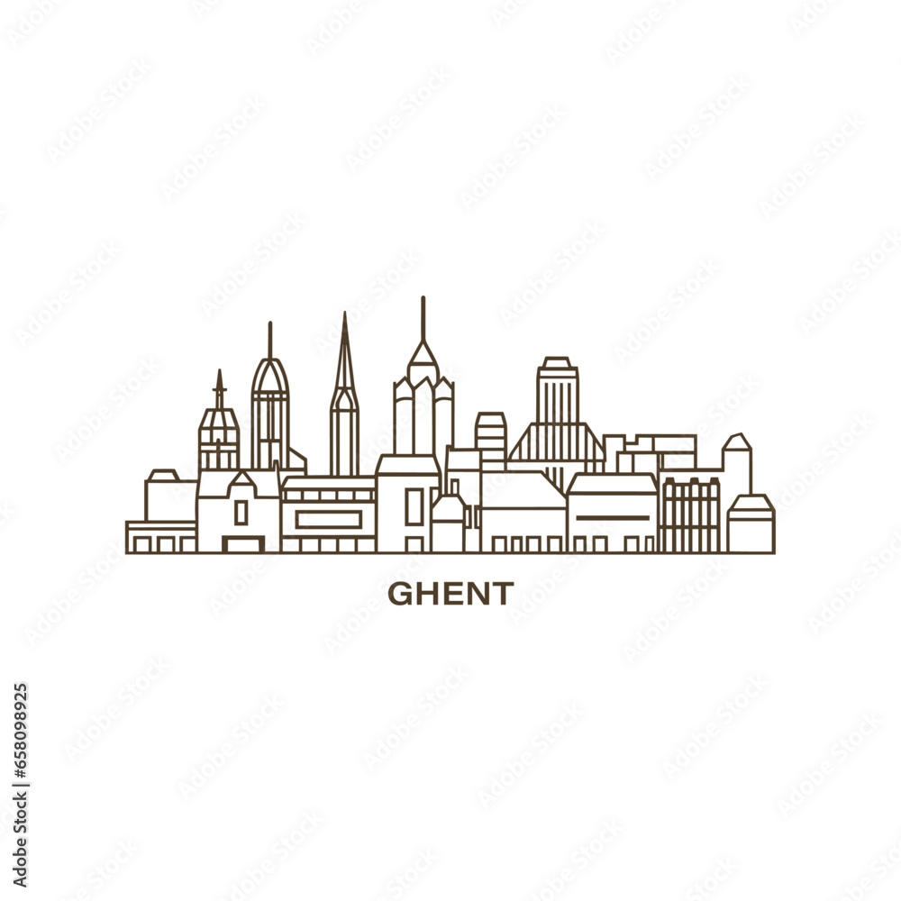 Ghent Belgium cityscape skyline city panorama vector flat modern logo icon. Flanders region emblem idea with landmarks and building silhouettes. Isolated graphic