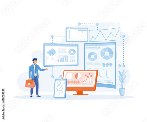 Data Analysis and Digitization Concept, Digital Transformation or Disruption, Financial Statistics, Big Data or Performance Measuring, flat vector modern illustration