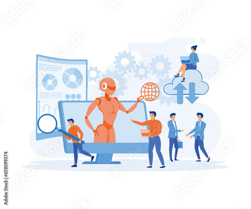 IOT, Digital Transformation, AI technology, automation and cloud computing, flat vector modern illustration
