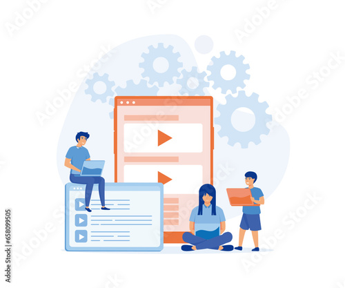 Digital overload concept, Likes and screen addiction, social media, gaming disorder, selfie posting, mental health problem. flat vector modern illustration