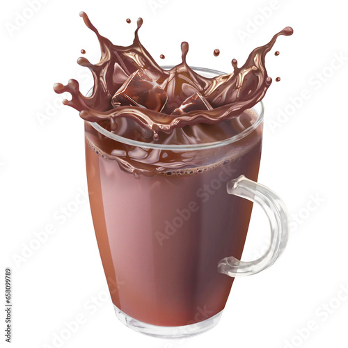 Chocolate drink Splash on the glass, transparent background. PNG transparent background