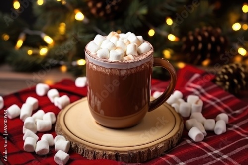 hot chocolate with a pile of mini marshmallows beside the cup