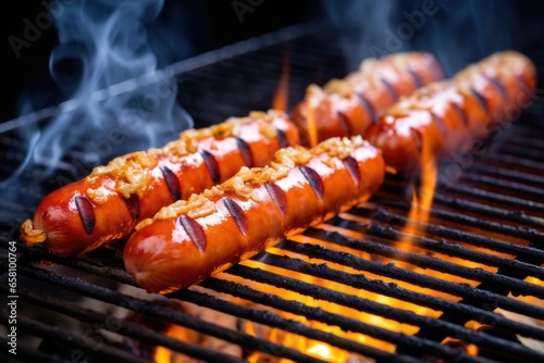 grilled hot dog seen on a barbecue grill