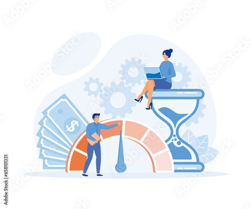 Cost optimization concept.  Idea of financial and marketing strategy. Cost and income balance.  flat vector modern illustration