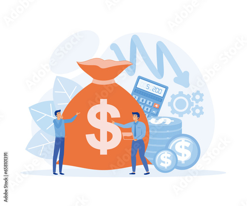 Cost optimization concept. Idea of financial and marketing strategy. Cost and income balance. Spending and cost reduction, flat vector modern illustration