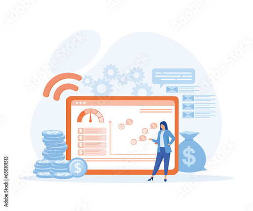 Cost optimization online service or platform. Idea of financial and marketing strategy. Cost reduction and income balance, flat vector modern illustration