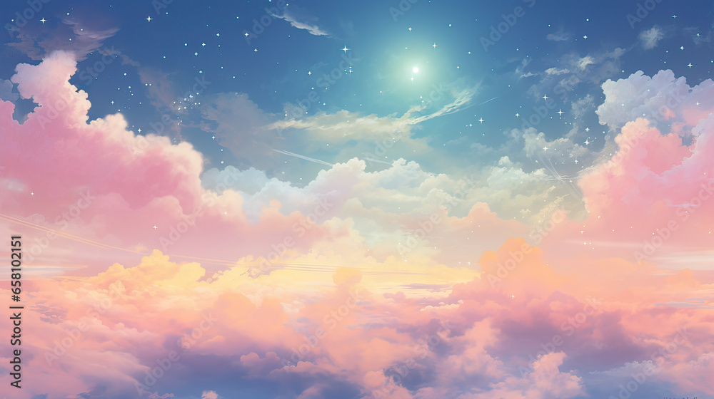 Dreamy pastel-colored sky with summer constellations clearly visible AI generative Dreamy pastel-colored sky with summer constellations clearly visible AI generative