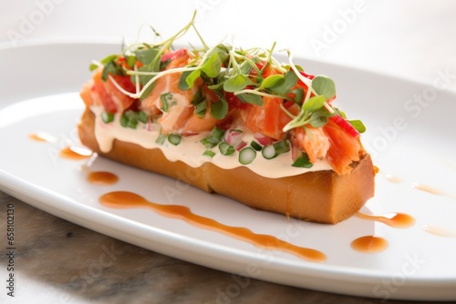 lobster roll on a white ceramic plate