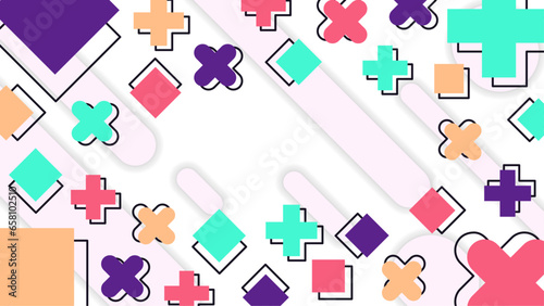 Fantastic flat design geometric shapes background in Memphis sty