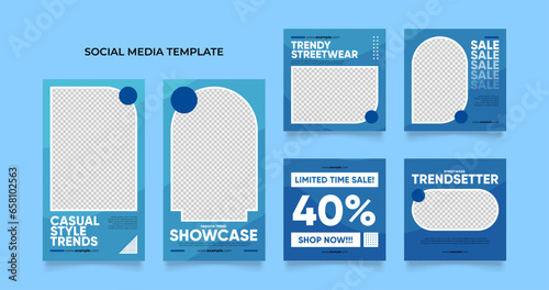 social media template banner blog fashion sale promotion. fully editable instagram and facebook square post frame puzzle organic sale poster. blue vector background
