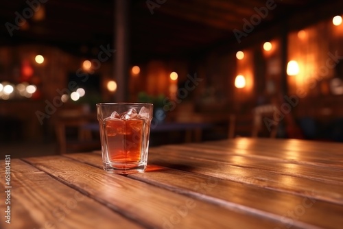 close shot of a hot drink resting on a wooden table nearby a dance area