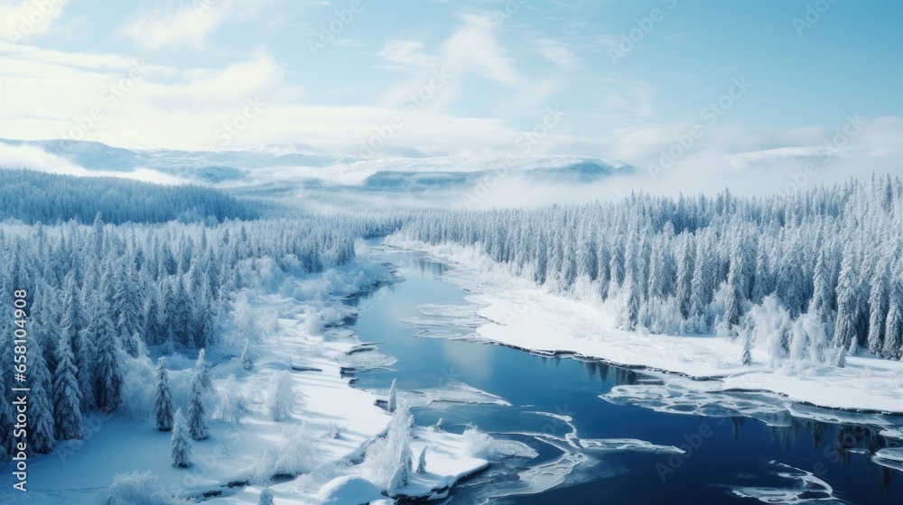 winter river flows in the mountains. winter river flows in the mountains.
