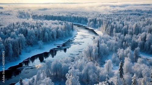 winter river flows in the mountains.