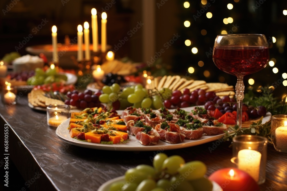 platters of hors doeuvres on a festive table platters of hors doeuvres on a festive table