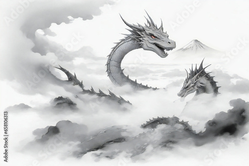 雲海と富士山と竜（AI生成画像）