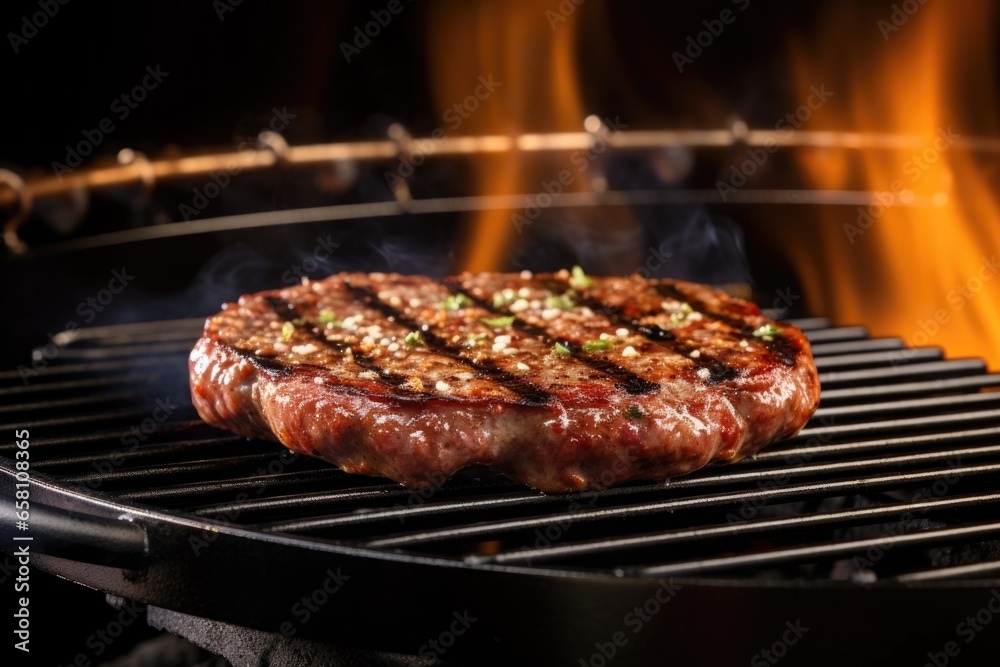 image of a sausage sizzling on a flat top grill