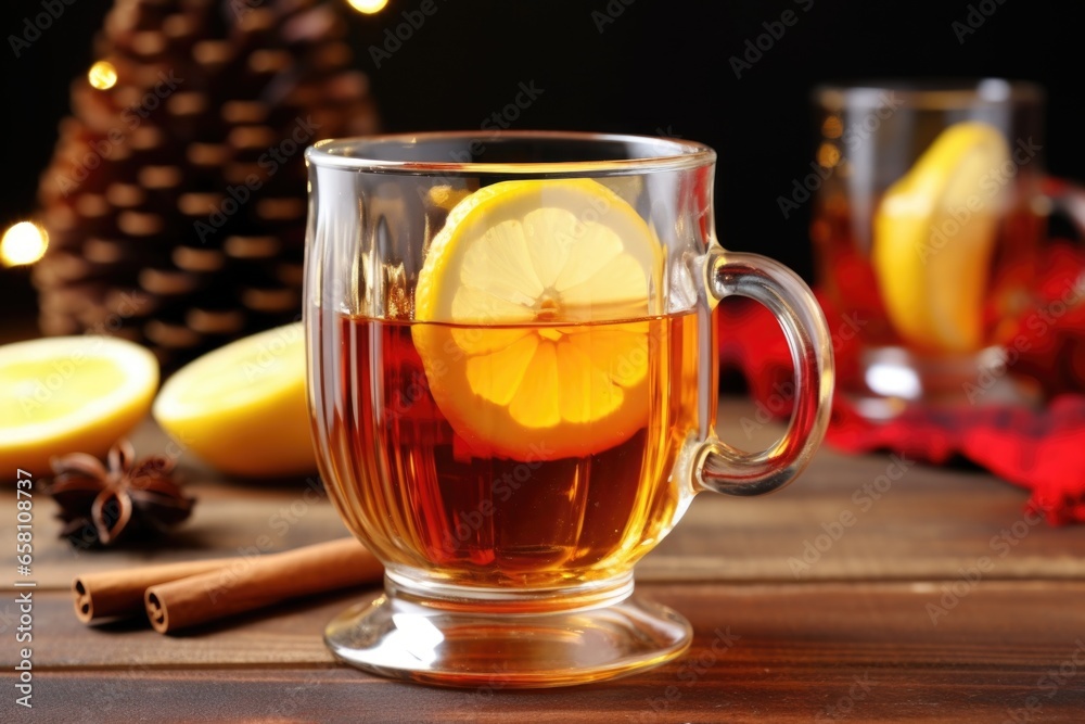 hot toddy with lemon slice in a clear mug hot toddy with lemon slice in a clear mug