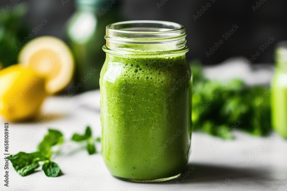 green smoothie in a glass jar with a straw green smoothie in a glass jar with a straw