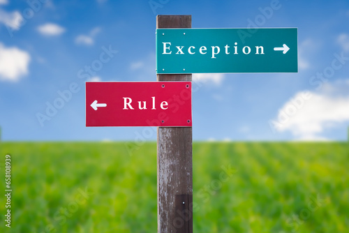 Canvas Print Street Sign the Direction Way to Exception versus Rule.