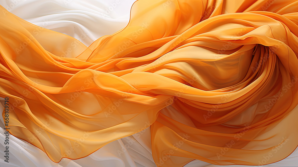 Fototapeta premium Abstract Art of White and Yellow Silky Fabric Textile Transparent Wavy Background