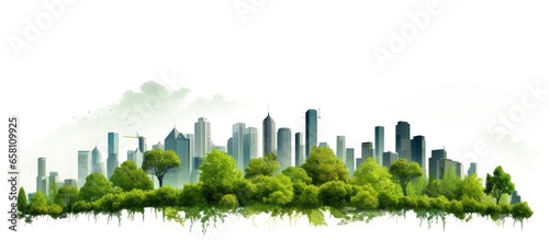 Environmentally conscious urban development featuring sustainable buildings low carbon emissions and urban biodiversity offering panoramic city views with lush greenery