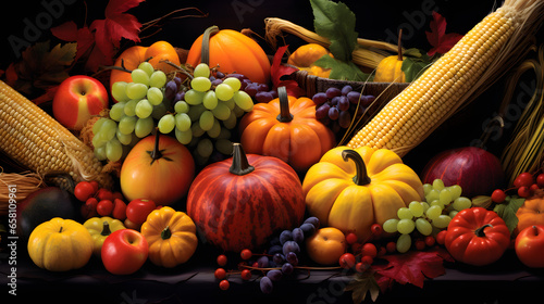 A stunning close-up of ripe, colorful vegetables and fruits, showcasing the vibrant palette of the fall harvest. It's a portrayal of awesome seasonal abundance.