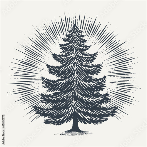 Christmas tree. Vintage woodcut engraving style vector illustration.	