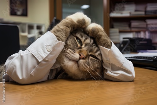 A cat laments, hands on its head. Concept: Frustration, surprise, and incredible things. Facepalm.