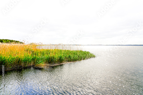 View of Lake Zalew Kamienski. Landscape at the lagoon of the Dziwna, which flows into the Baltic Sea. Nature in the Polish West Pomeranian Voivodeship. photo