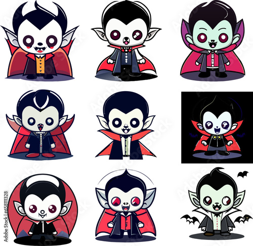 Captivating Halloween Vampire Fantasy Illustration - Sticker & Detailed Line Art for Dark and Mysterious Atmospheres