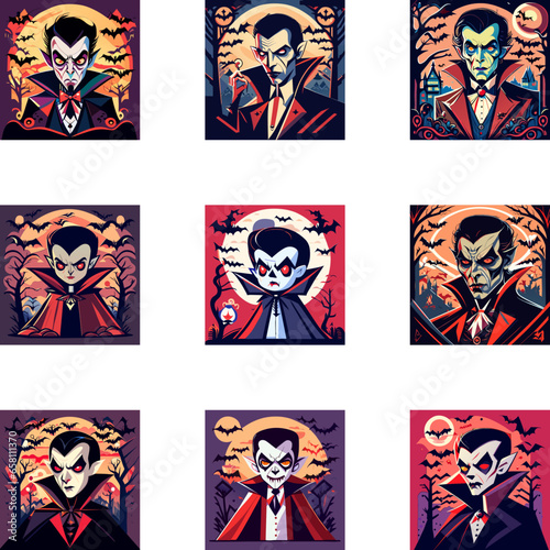 Captivating Halloween Vampire Fantasy Illustration - Sticker & Detailed Line Art for Dark and Mysterious Atmospheres