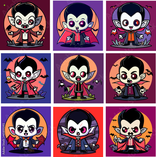 Captivating Halloween Vampire Fantasy Illustration - Sticker & Detailed Line Art for Dark and Mysterious Atmospheres