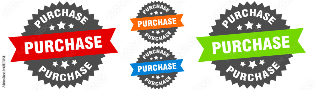 purchase sign. round ribbon label set. Seal purchase sign. round ribbon label set. Seal