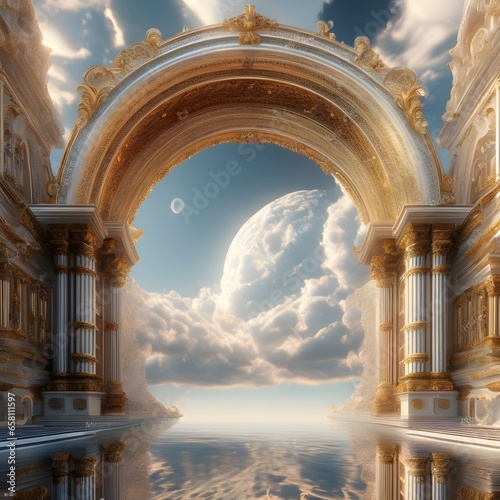 Gates of Heaven. The entrance to paradise. Religious illustration.