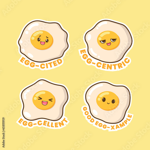 Vector fried egg cartoon character with quotes illustration stickerpack photo