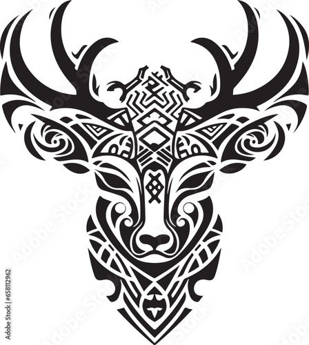 Vector ornamental decorative ancient deer, head illustration. Abstract historical mythology rain deer logo. Good for print or tattoo