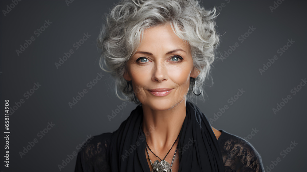Portrait of a Mature Woman Against a Grey Backdrop